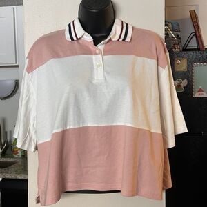 Colorblock Polo Shirt - Pink and White